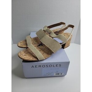 Woman's Size 10 Aerosoles Dress Sandals Chara Gold Elastic/Cork Cruise NEW